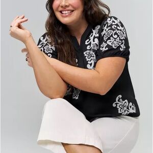 Torrid‎ Black and White Embroidered Blouse